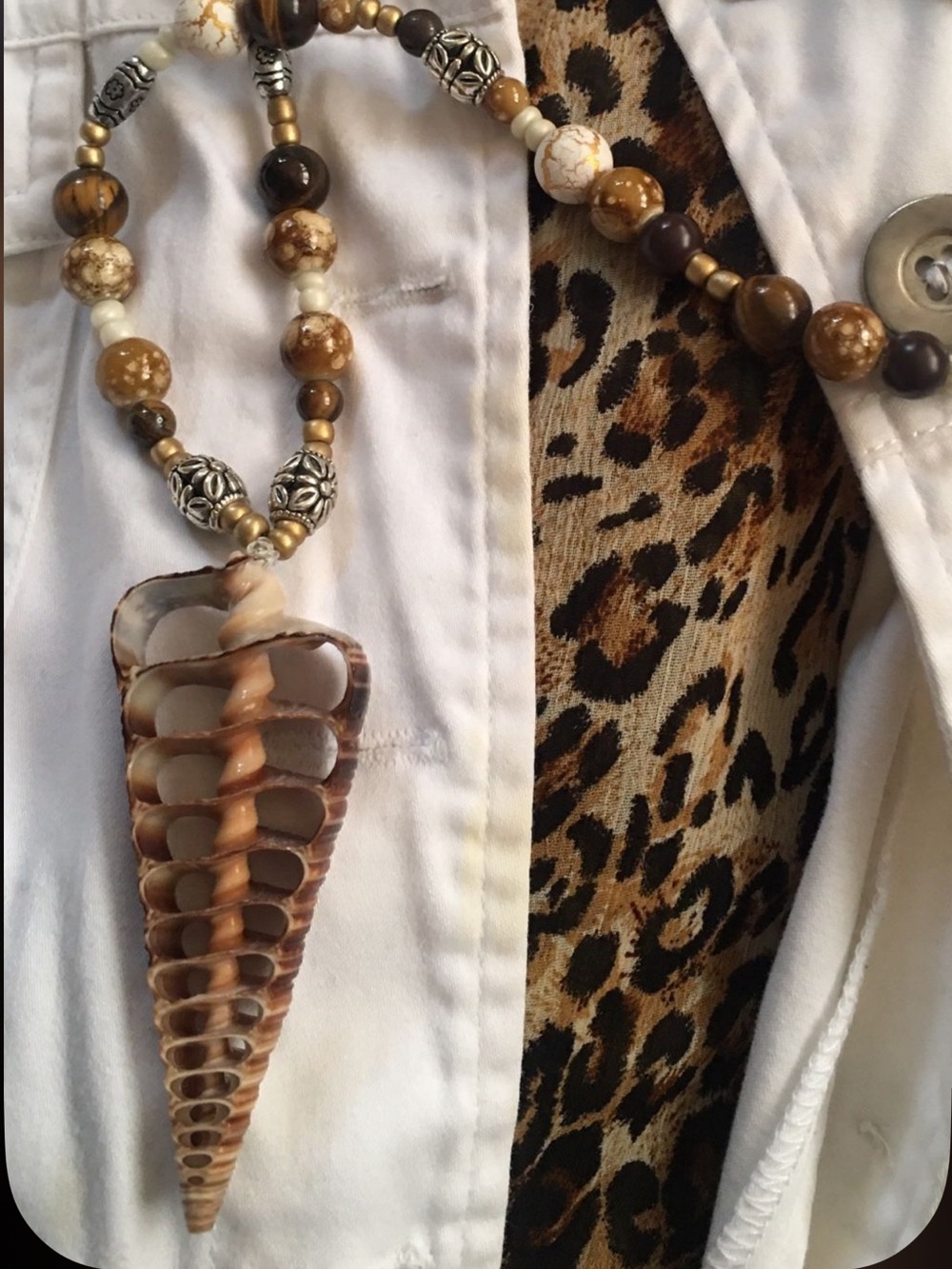 Hand Crafted Brown and Cream Shell Pendant Necklace